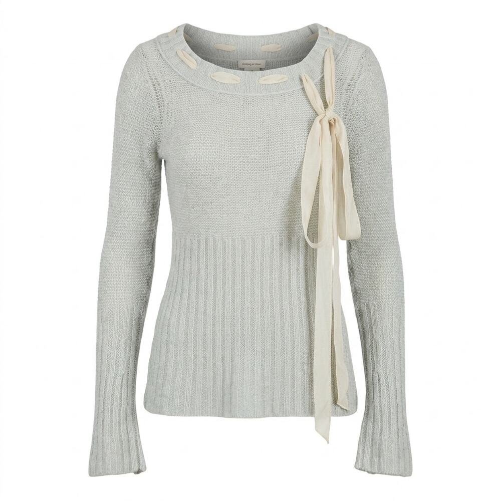Sleeping on Snow Wool Blend Gray Ribbed Tie Neck Sweater Women Size M